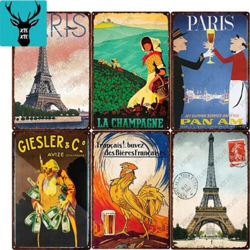 Vintage Eiffel Tower Tourist Attraction Metal Sign Tin Sign Decor Plaque Metal Vintage Bar Pub Living Room Decorative Iron Plate