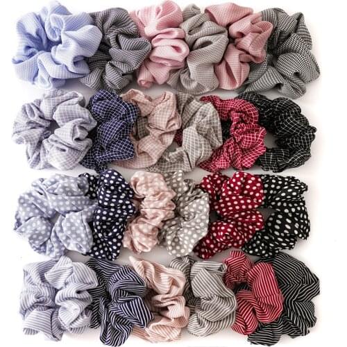 Hot Selling Fashion 24 Colors Hair Accessories Women Scrunchies Polka Dot Grid Plaid Fabric Elastic Hair Band For Women