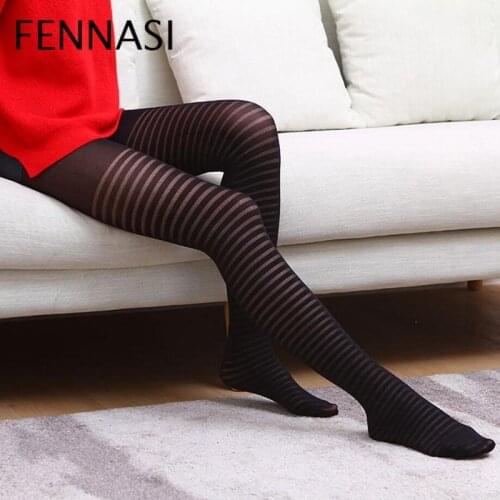 FENNASI Spring Autumn Sexy Women Striped Black Tights Female Erotic Vintage Sexy Pantyhose Slim Fantasy Woman Black Pantyhose