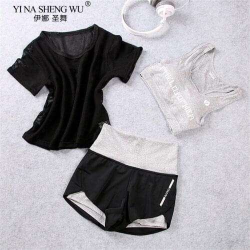 High Waist Three Piece Yoga Set Sportswear for Women Sports Bra Fitness Clothing Women Sports Shorts Gym Workout Yoga Top Women
