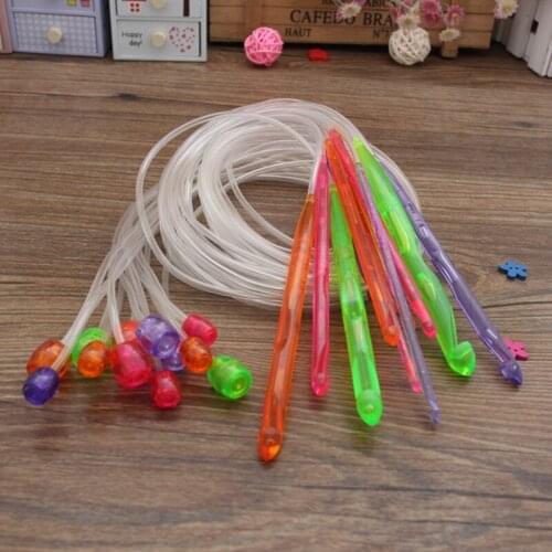 1.2m Length (3.5-12.0mm)12Sizes Afghan Multicolor Plastic Needles Tunisia Blanket Crochet Hooks Set