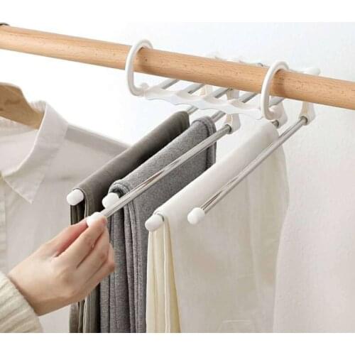 5 In 1 Stainless Steel Multi-functional Clothes Hanger Pant Storage Cloth Rack Shelf Clothing Storage Rack Closet Organizer