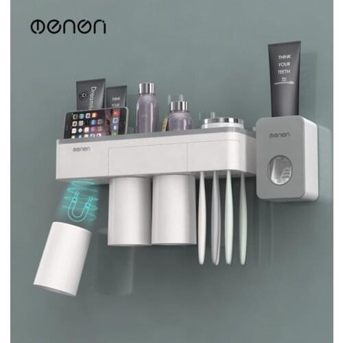 Automatic Toothpaste Dispenser Toothbrush Holder with Cup Wall Mounted Bathroom Accessories Set for Home