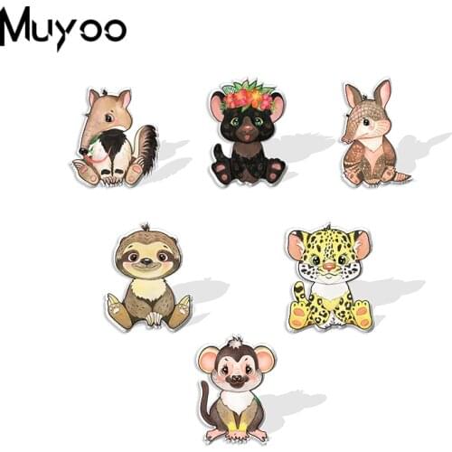 2021 New Kawaii South American Animals Sloth Leopard Print Handmade Epoxy Acrylic Lapel Pins Clothing Pins
