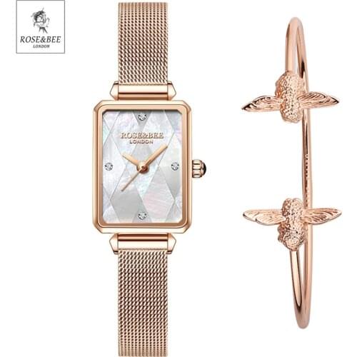 2021 New White Shell Dial Rectangle Fritillary Japan Quartz Ladies Stainless Steel Mesh Waterproof Scallop Watches for Women