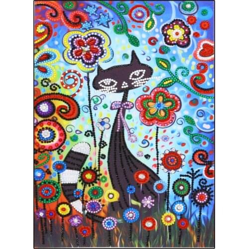 DIY5D Diamond Painting Shaped Sticker Black Cat Handmade Crystal Diamond Painting Flower Embroidery Cross Stitch Mosaic Pattern