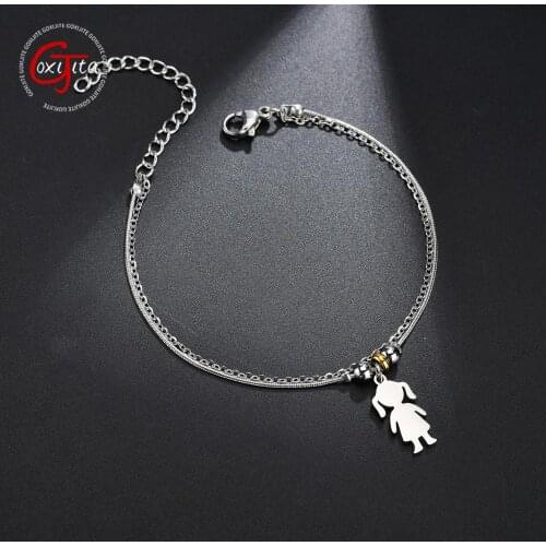 Goxijite Double layer Girl Pendant Bracelet Stainless Steel Adjustable Daughter Charm Bangle Bracelet Birthday Gift