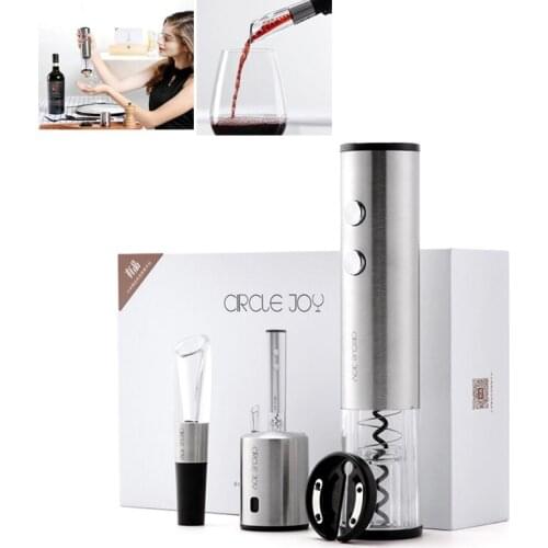 Electric Wine Bottle Opener Quick Decanter Stainless Steel Vacuum Wine Stopper Tin Foil Cutter 4 In 1 Gift Set Red Circle Joy