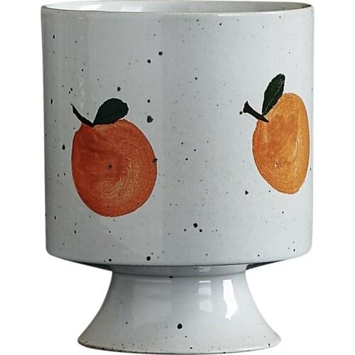 Coarse Pottery Goblet Juice Cup Cute Personality Water Mug Hand Painted Orange Teacup Dessert Cup