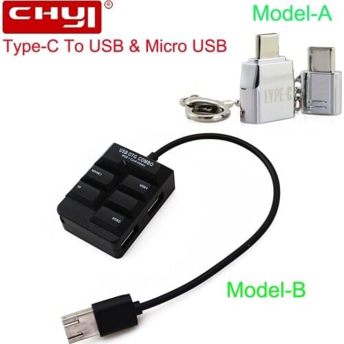 CHYI USB Type-C HUB USB-C To 2 Port USB2.0 With SD/TF Card Reader Type C Micro USB OTG Splitter Adapter For Phone Tablet Laptop