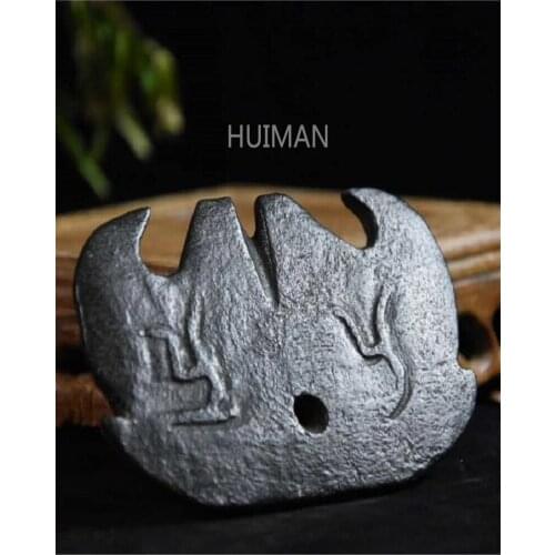 Hongshan Culture Archaize Black Iron Meteorite Sculpture Wind Fire Style Statue
