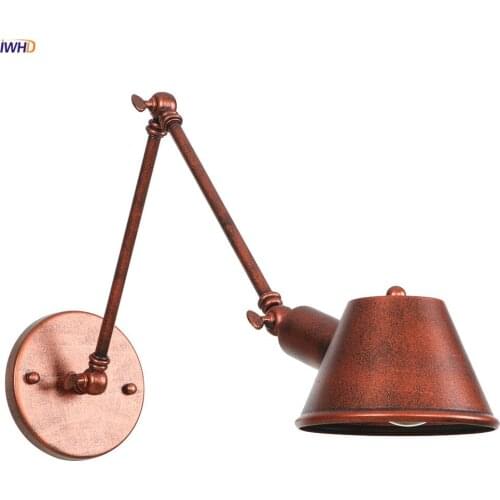 IWHD Rust Swing Long Arm Wall Lamp Vintage bedroom Mirror Stair Light Loft Style Industrial Retro Wall Lights For Home Lighting