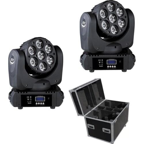 Flight Case Packing 2 Pieces 7X12W RGBW 4IN1 LED Lamp Moving Head Colorful Mini Beam Moving Head Light for Nightclub DJ Party