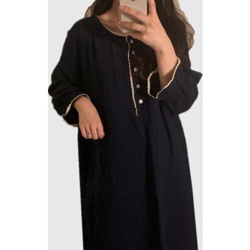 Korean Sweet Students Nightwear Dress Casual Loose Cotton Nightdress Spring Autumn Homewear Nightgown Women Long Nightshirt