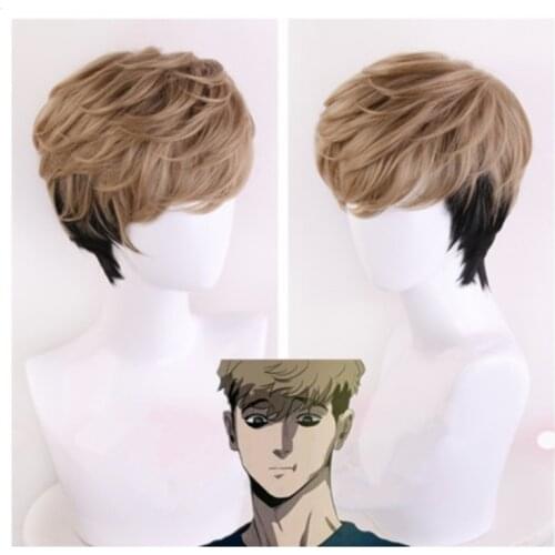 Killing Stalking Cosplay Two Tone Costume Wig Short Undercut Hair SangWoo Short Linen Black Ombre Cosplay Costume Wig
