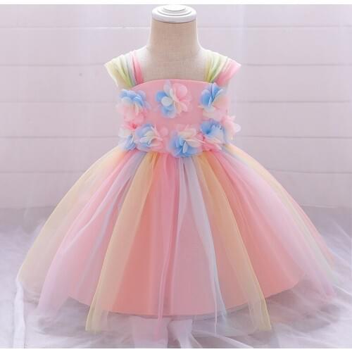 2021 Winter Colorful Tutu Dress 1st Birthdays Dress For Baby Girl Clothes Toddler Christening Princess Party Dresses Flower Girl