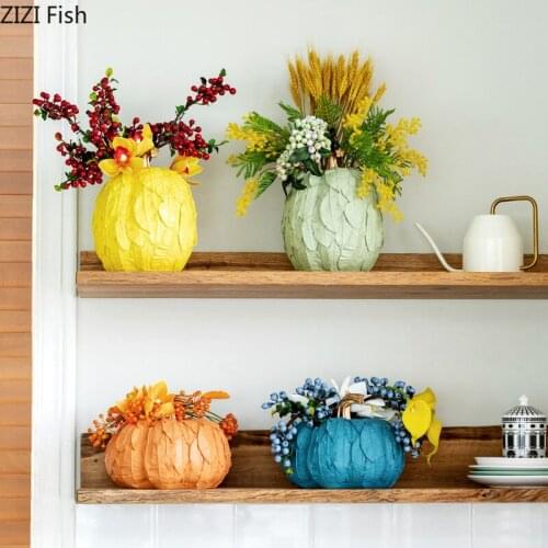 Creative Leaves Pumpkin Vase Ornament Modern Dried Flower Romantic Table Decor Art Resin Living Room Office Vase Home Decoration