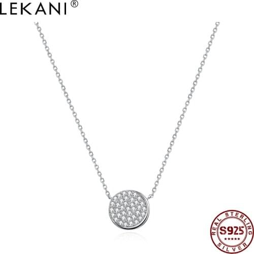 LEKANI 925 Sterling Silver Necklace For Womens Exquisite Cubic Zirconia Round Pendant Chain Girl Best Wedding Gift Fine Jewelry