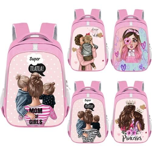 Cute Mom Baby Princess Backpack Women Travel Bags Ladies Rucksack Children School Bags for Teenager Girls Daypack Book Bag Gift