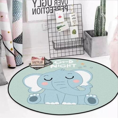Cartoon Blue Elephant Round Carpets for Living Room Bedroom Decor Area Rug for Bedroom Children Playing Mat
