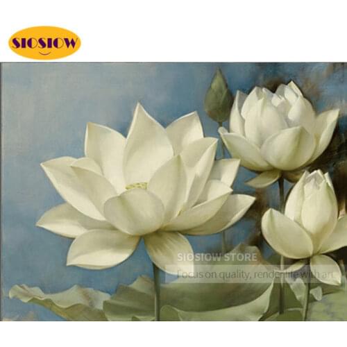 SIOSIOW 5d DIY Diamond Embroidery Flowers Full Round Set Diamond Mosaic Painting Flower White Cross Stitch Kits Lotus Home Decor