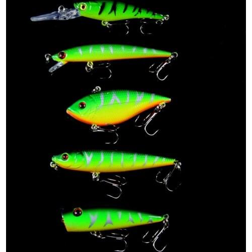 5pcs/Lot Set Mixed 5 Different Style Model Fishing Lures Minnow/VIB/Pencil/Popper Quality Professional Bass Crankbait bait