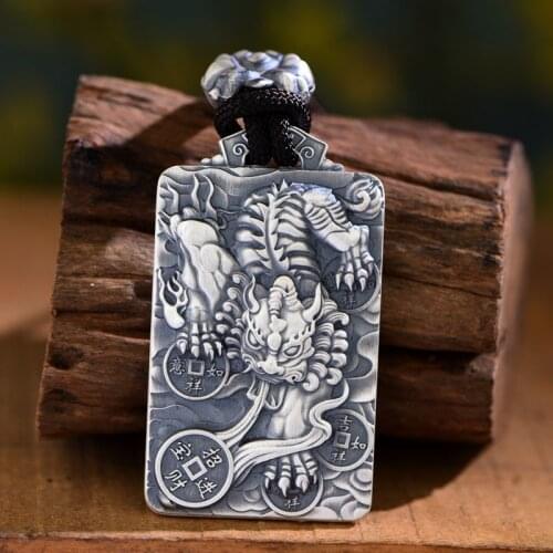 New Male Domineering Lucky Dragon Brand Guan Gong Lucky Pixiu Transfer Pendant Silver Necklace Ornament Jewelry Female