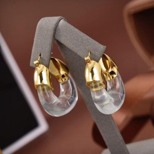 New fashion brand fashion white transparent women wedding earrings luxury gold round earring party banquet boutique jewelry gift