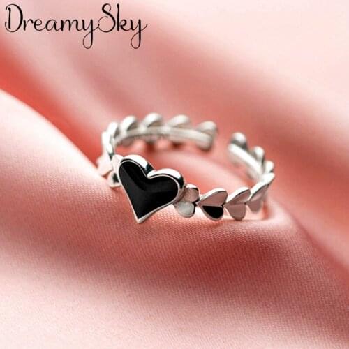 Punk Vintage Black Love Heart Ring For Women Men Adjustable Size Geometric Rings Exquisite Creative Jewelry Wholesale 2021