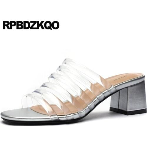 Plastic Pumps Plus Size Runway High Heels Clear Gladiator Slides Block Glass Slipper Transparent Gold Sandals Shoes Women Rubber