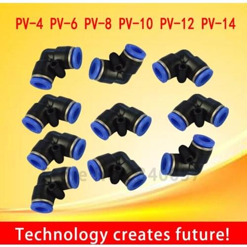 PV10mm PV12mm PV14 touch plastic pneumatic hose L type air elbow fitting 10mm quick tube connector