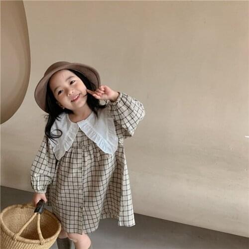 Girl Dress Kids Baby Gown 2021 Lapel Spring Autumn Toddler Princess Outwear School Beach Uniform Dresses Children Clothing