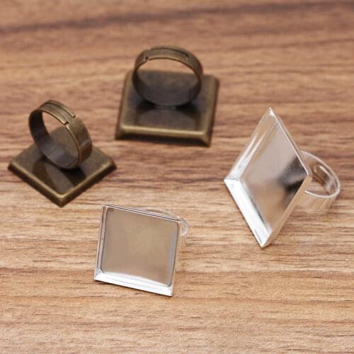 200pcs Blank Rings Settings with Square Deep Wall Bezel cups Metal Adjustable Mens Womens Ring Base DIY Jewelry Accessories