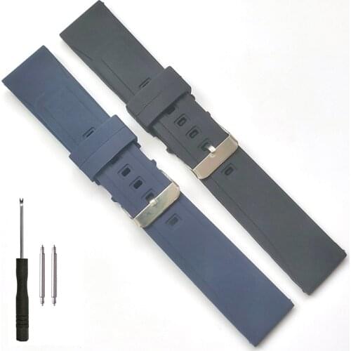 20mm 22mm 24mm 26mm Silicone Rubber Watch Band Soft Classic Black Navy Blue Replacement Strap for Casual Brand Watch
