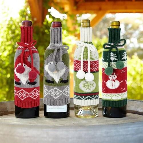 Christmas Wine Bottle Cover Knitted Sweater Xmas Party Dinner Table Decor Santa Claus Champagne Bottle Decorations For Home