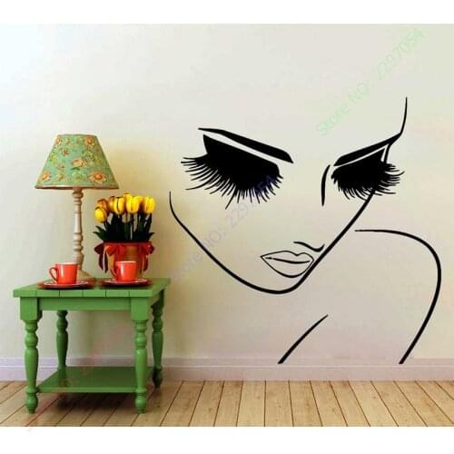 Hair Beauty Salon Decal Vinyl Sticker Woman Long Lashes Closeup Makeup Art Home Decor Window Decals Bedroom Living Room Murals