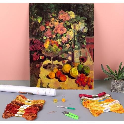 Fruit Landscape Printed Water-Soluble Canvas 11CT Cross-Stitch Embroidery Set DMC Threads Knitting Craft Handiwork Wholesale