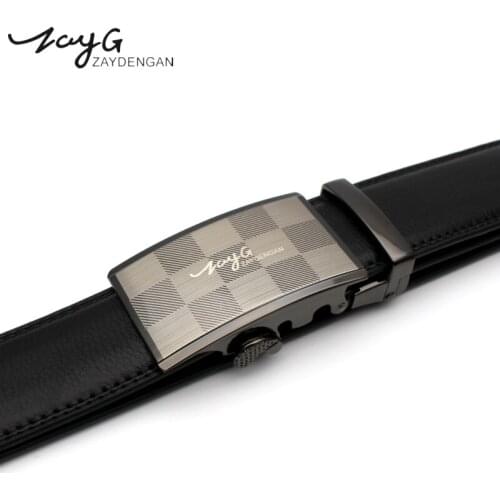 ZAYG Fashion Designers Men Retro plaid Automatic Buckle Leather luxury Belts Business Men Alloy Buckle Black Belts Jeans Belt
