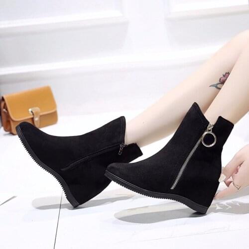 Womens Boots Increased Womens Short Boots Round Head Simple Solid Color Frosted Womens Shoes Plus Cotton Ankle Boots W22-67