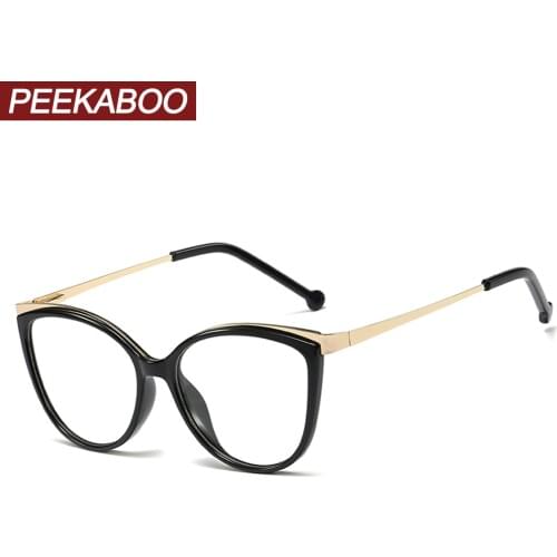 Peekaboo tr90 cat eye eyeglasses for women fashion clear lens woman glasses optical frames half metal black transparent