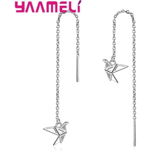 Wholesale Cheap Brincos Thread Earrings Delicate Cute Flying Bird Shaped Fine 925 Sterling Silver Pendientes for Girl Women Gift