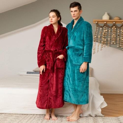Women and Mens Extra Thick Flannel Bathrobe Nightgown Long Robe Pajamas Sleepwear Nightwear