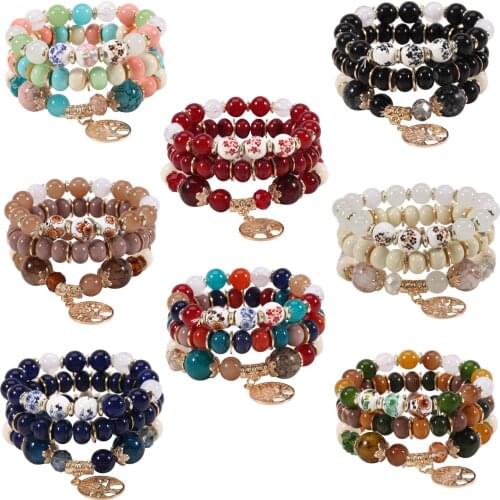 Vintage Bohemian Life Of Tree Charms Beaded Bracelet Bangle Handmade Women Party Gift Pulseras Mujer Jewelry Wholesale