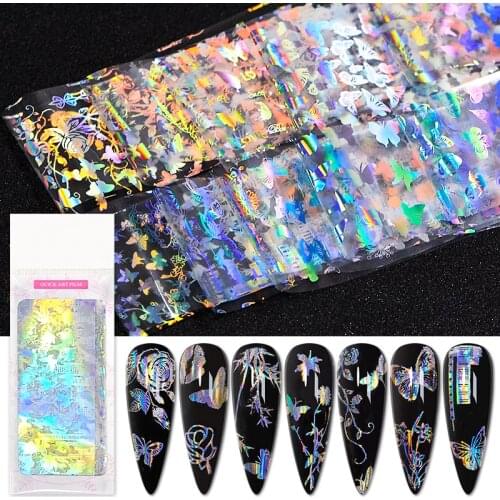 10pcs Holographic Nail Foil Butterfly Animal Lepoard Nail Art Transfer Stickers Decals Wraps Nail Art Decorations Tool