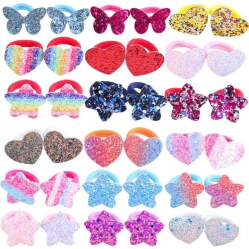 12pcs/6Pair Toddler Hair Ties Rainbow Girls Hair Bands Ponytail Holder Elastic Children Glitter Sequins Sparkly Accessories