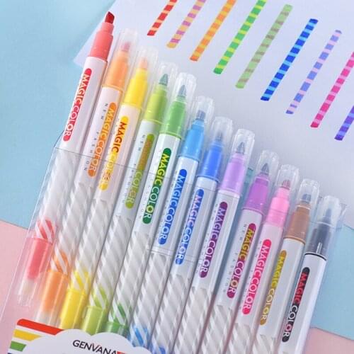 12PCS Markers Magic Color Pen Set Drawing Discolor Pen For Hand Account Creative DIY Double-headed Highlighter Pen Art Supplies