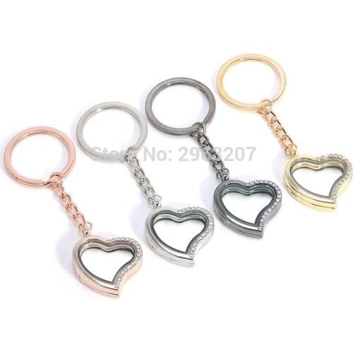 120pcs Round Heart Rhinestone Crystal DIY Pendant Floating Charming Locket Charms Keychain Keyring Lovers Couple Gifts