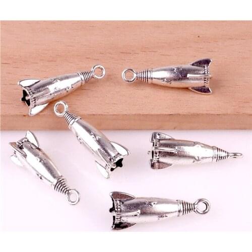 15pcs/Bag Handmade Rocket Pendant Antique Silver Plated Charms DIY Accessories Bazooka Pendant For Jewelry Making 24068