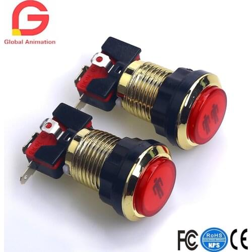 2pcs CHROME Gold LED illuminated Stents 5V LED Arcade 1P/2P Start Push Button With Microswitch LED Button For JAMMA Arcade Game