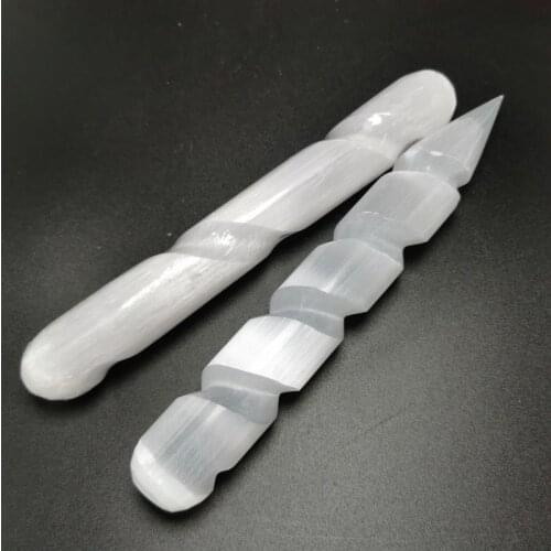 2pcs Natural Selenite Chakra Stone gypsum spiral healing massage wand